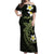 Aloha Hammerhead Shark Off Shoulder Maxi Dress Lime Rickey Hawaiian Kakau Tribal Tattoo