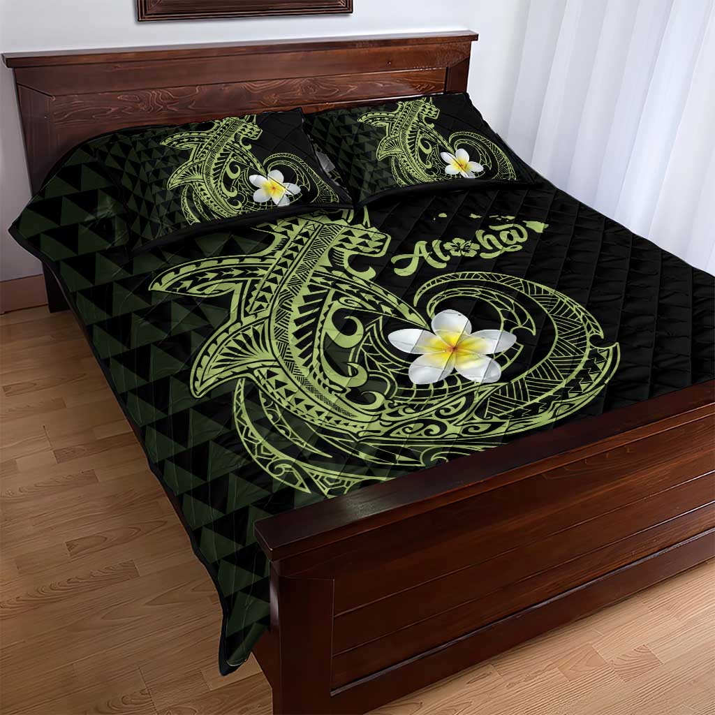 Aloha Hammerhead Shark Quilt Bed Set Lime Rickey Hawaiian Kakau Tribal Tattoo