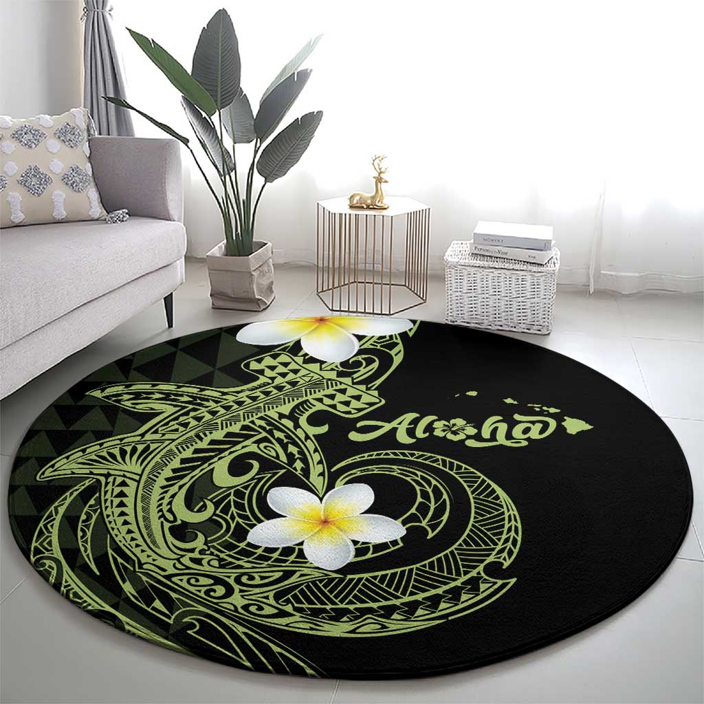 Aloha Hammerhead Shark Round Carpet Lime Rickey Hawaiian Kakau Tribal Tattoo