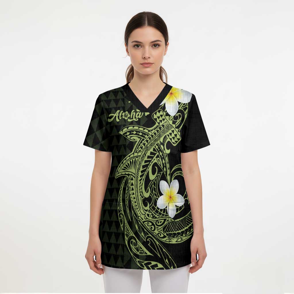 Aloha Hammerhead Shark Scrub Top Lime Rickey Hawaiian Kakau Tribal Tattoo - Polynesian Pride