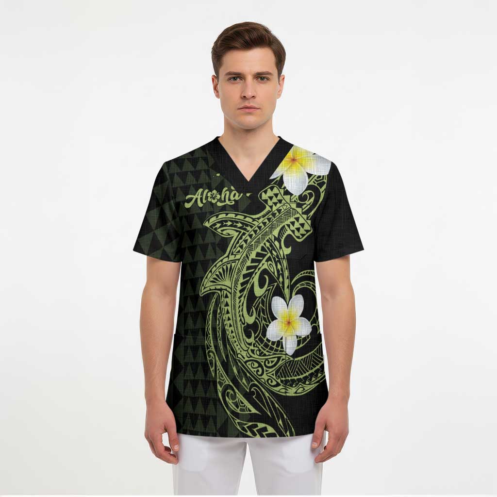 Aloha Hammerhead Shark Scrub Top Lime Rickey Hawaiian Kakau Tribal Tattoo - Polynesian Pride