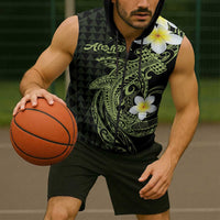 Aloha Hammerhead Shark Sleeveless Zip Hoodie Lime Rickey Hawaiian Kakau Tribal Tattoo LT9