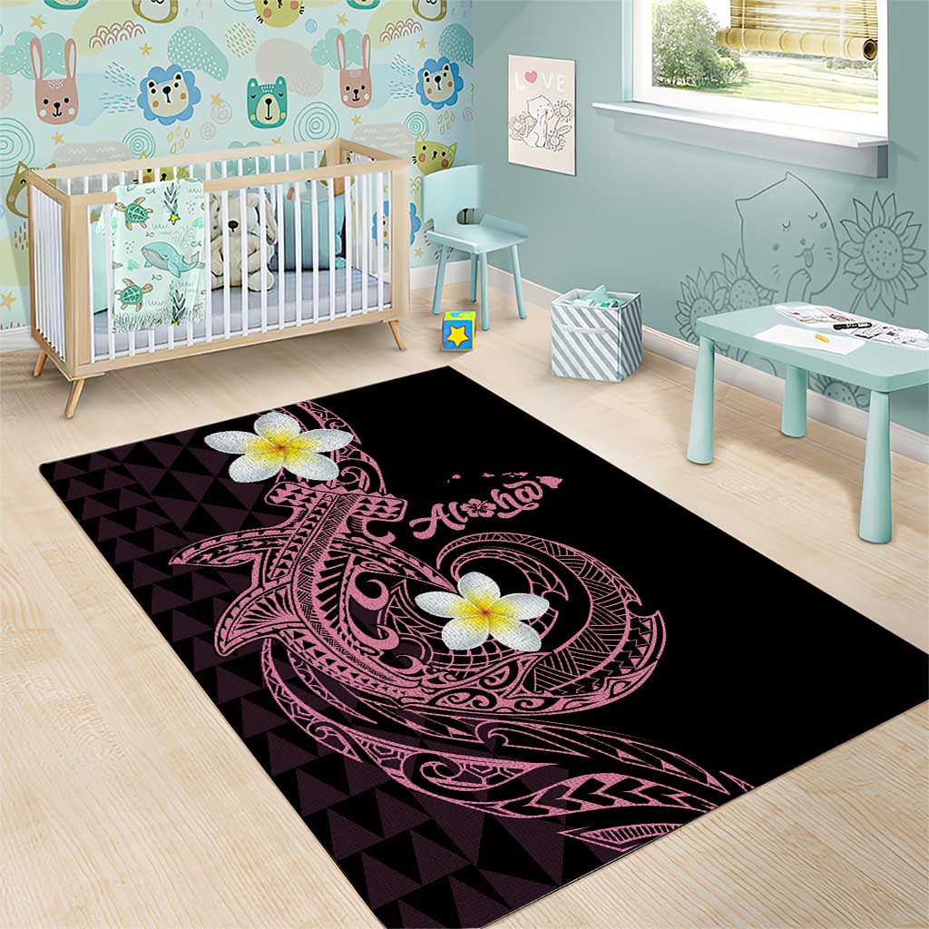 Aloha Hammerhead Shark Area Rug Vivacious Pink Hawaiian Kakau Tribal Tattoo