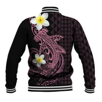 Aloha Hammerhead Shark Baseball Jacket Vivacious Pink Hawaiian Kakau Tribal Tattoo