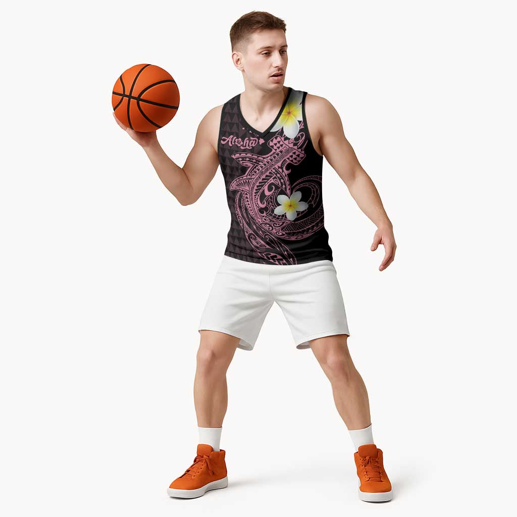 Aloha Hammerhead Shark Basketball Jersey Vivacious Pink Hawaiian Kakau Tribal Tattoo - Polynesian Pride