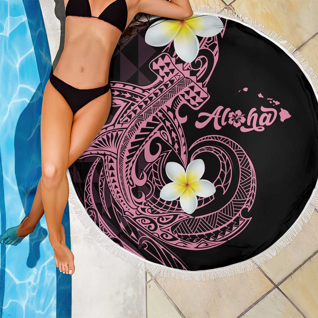 Aloha Hammerhead Shark Beach Blanket Vivacious Pink Hawaiian Kakau Tribal Tattoo