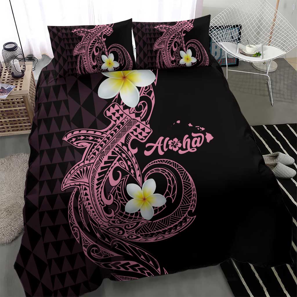 Aloha Hammerhead Shark Bedding Set Vivacious Pink Hawaiian Kakau Tribal Tattoo