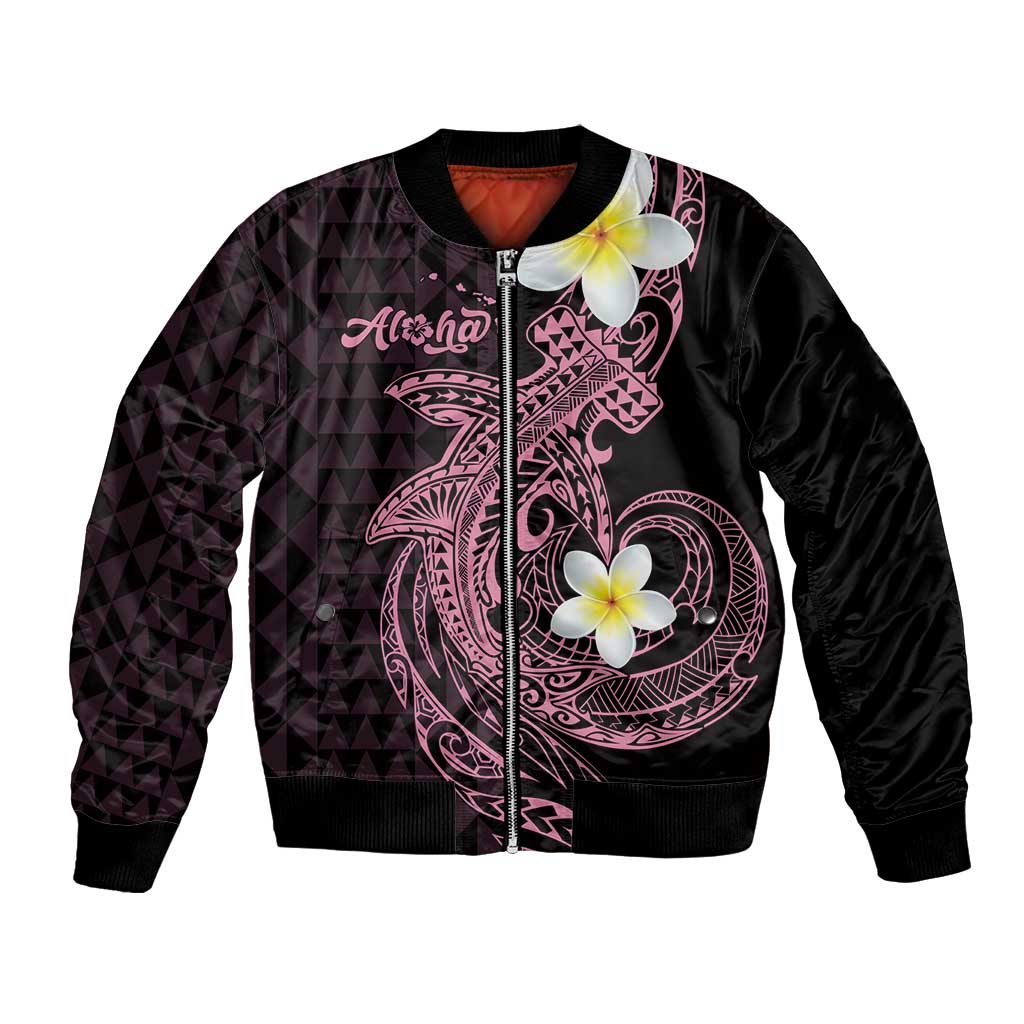 Aloha Hammerhead Shark Bomber Jacket Vivacious Pink Hawaiian Kakau Tribal Tattoo