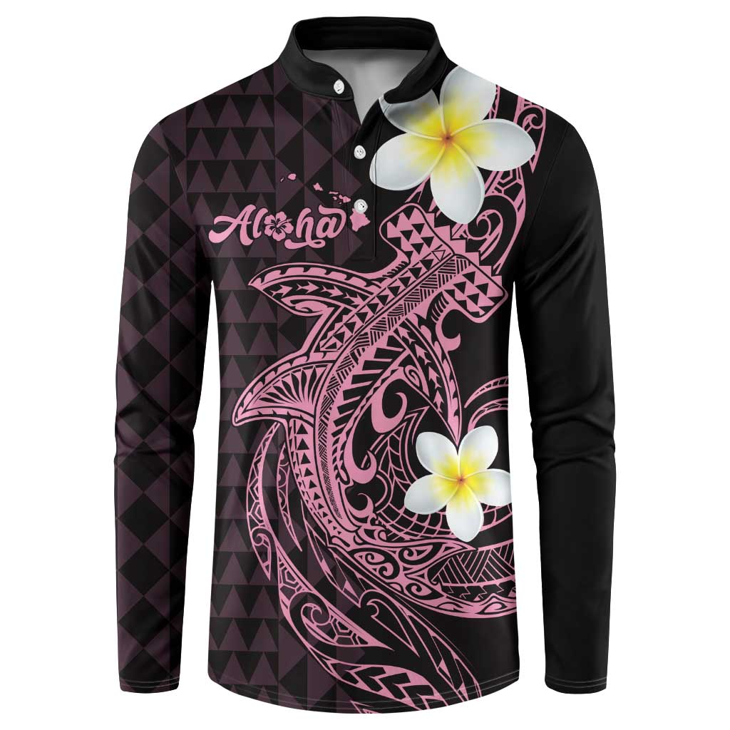 Aloha Hammerhead Shark Button Sweatshirt Vivacious Pink Hawaiian Kakau Tribal Tattoo