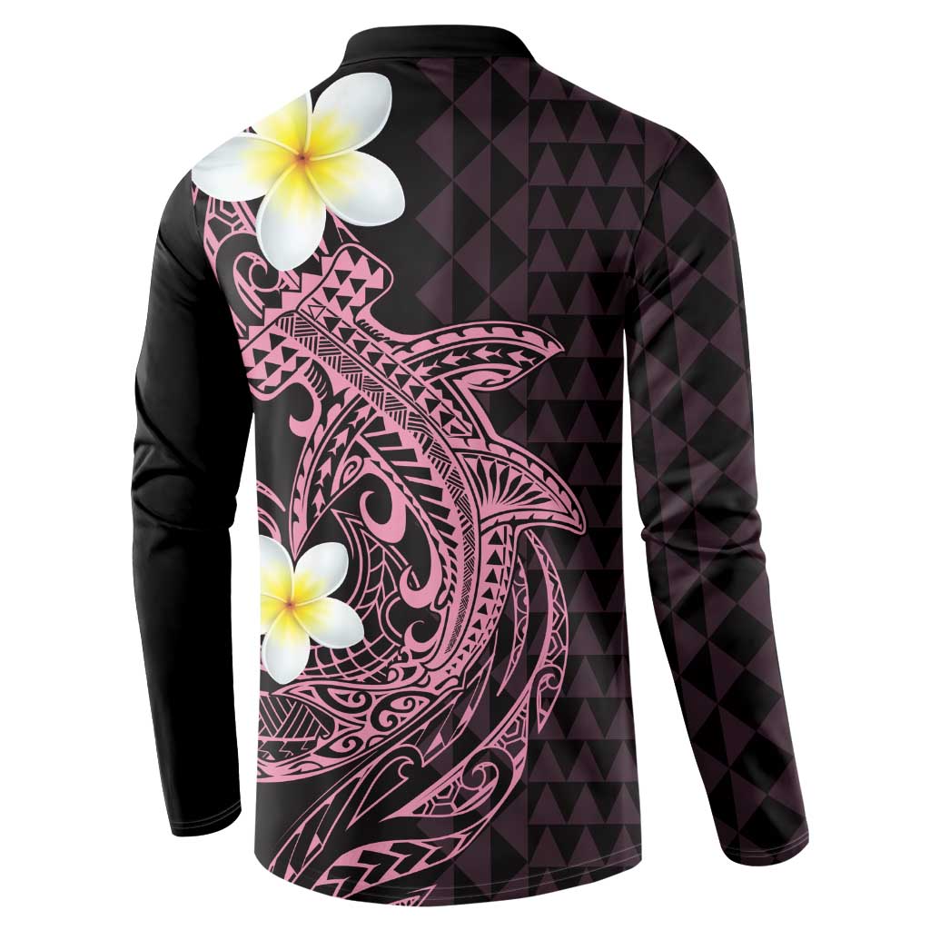 Aloha Hammerhead Shark Button Sweatshirt Vivacious Pink Hawaiian Kakau Tribal Tattoo