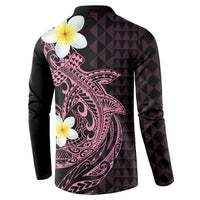 Aloha Hammerhead Shark Button Sweatshirt Vivacious Pink Hawaiian Kakau Tribal Tattoo