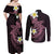 Aloha Hammerhead Shark Couples Matching Off Shoulder Maxi Dress and Long Sleeve Button Shirt Vivacious Pink Hawaiian Kakau Tribal Tattoo