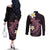Aloha Hammerhead Shark Couples Matching Off The Shoulder Long Sleeve Dress and Long Sleeve Button Shirt Vivacious Pink Hawaiian Kakau Tribal Tattoo
