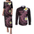Aloha Hammerhead Shark Couples Matching Puletasi and Long Sleeve Button Shirt Vivacious Pink Hawaiian Kakau Tribal Tattoo
