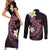 Aloha Hammerhead Shark Couples Matching Short Sleeve Bodycon Dress and Long Sleeve Button Shirt Vivacious Pink Hawaiian Kakau Tribal Tattoo