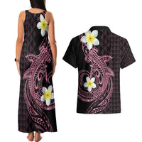Aloha Hammerhead Shark Couples Matching Tank Maxi Dress and Hawaiian Shirt Vivacious Pink Hawaiian Kakau Tribal Tattoo