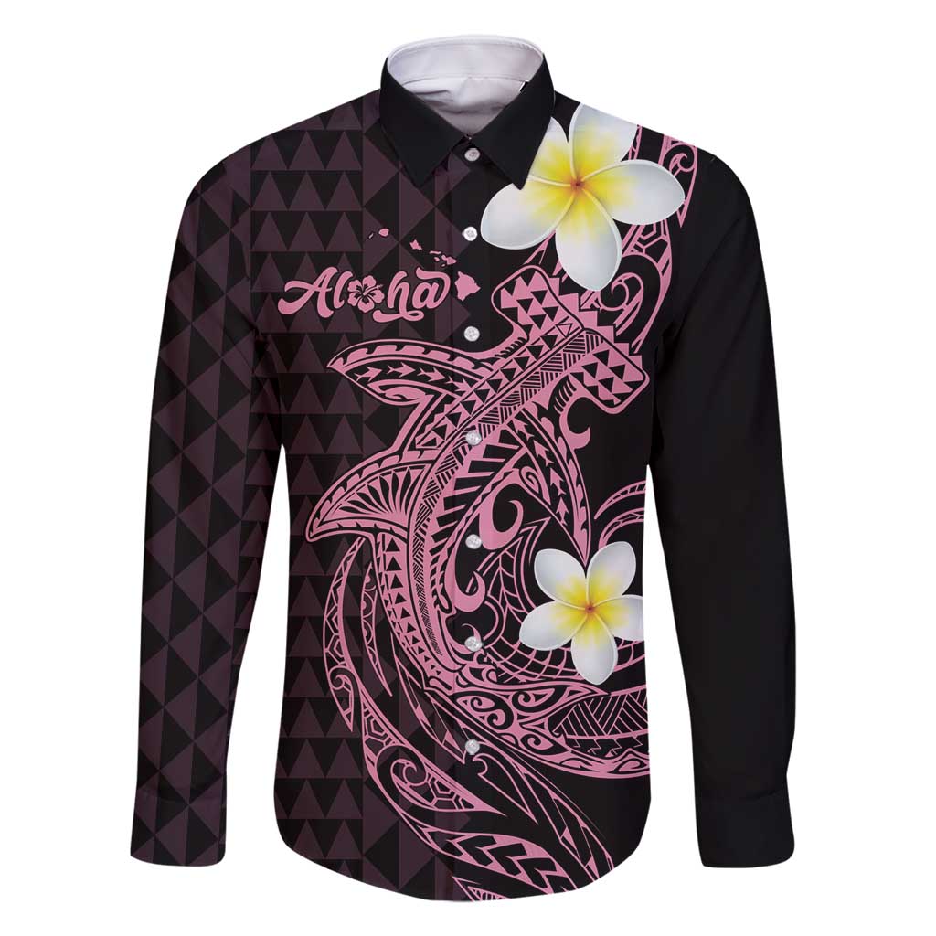 Aloha Hammerhead Shark Family Matching Off Shoulder Short Dress and Hawaiian Shirt Vivacious Pink Hawaiian Kakau Tribal Tattoo LT9 Dad's Shirt - Long Sleeve Pink - Polynesian Pride