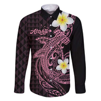 Aloha Hammerhead Shark Family Matching Off Shoulder Short Dress and Hawaiian Shirt Vivacious Pink Hawaiian Kakau Tribal Tattoo LT9 Dad's Shirt - Long Sleeve Pink - Polynesian Pride
