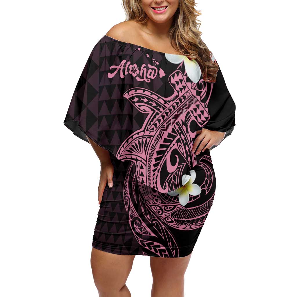 Aloha Hammerhead Shark Family Matching Off Shoulder Short Dress and Hawaiian Shirt Vivacious Pink Hawaiian Kakau Tribal Tattoo LT9 Mom's Dress Pink - Polynesian Pride
