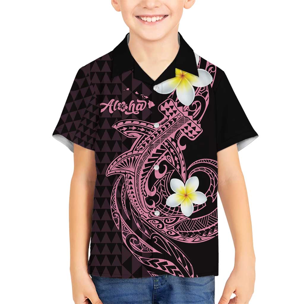 Aloha Hammerhead Shark Family Matching Off Shoulder Short Dress and Hawaiian Shirt Vivacious Pink Hawaiian Kakau Tribal Tattoo LT9 Son's Shirt Pink - Polynesian Pride