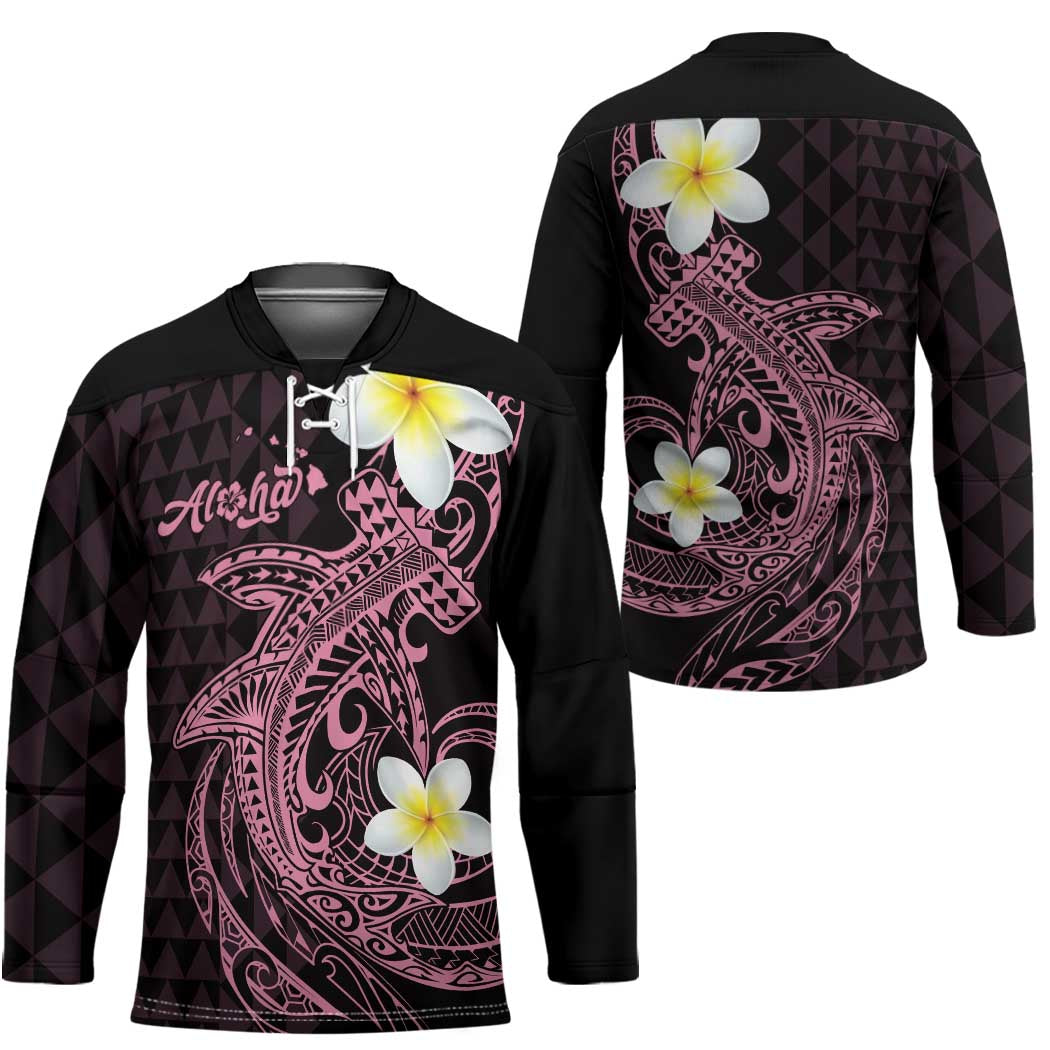 Aloha Hammerhead Shark Hockey Jersey Vivacious Pink Hawaiian Kakau Tribal Tattoo - Polynesian Pride