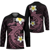 Aloha Hammerhead Shark Hockey Jersey Vivacious Pink Hawaiian Kakau Tribal Tattoo - Polynesian Pride
