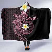 Aloha Hammerhead Shark Hooded Blanket Vivacious Pink Hawaiian Kakau Tribal Tattoo