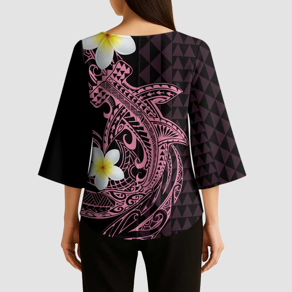 Aloha Hammerhead Shark Kimono Sleeve Blouse Vivacious Pink Hawaiian Kakau Tribal Tattoo - Polynesian Pride