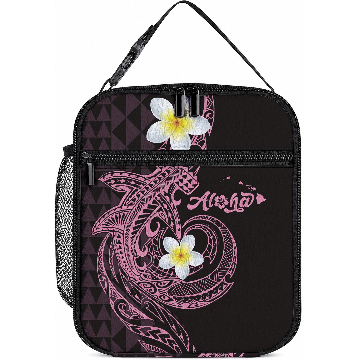 Aloha Hammerhead Shark Lunch Bag Vivacious Pink Hawaiian Kakau Tribal Tattoo