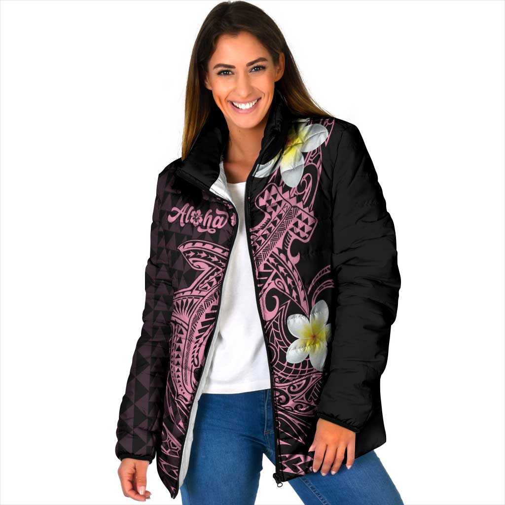 Aloha Hammerhead Shark Padded Jacket Vivacious Pink Hawaiian Kakau Tribal Tattoo - Polynesian Pride