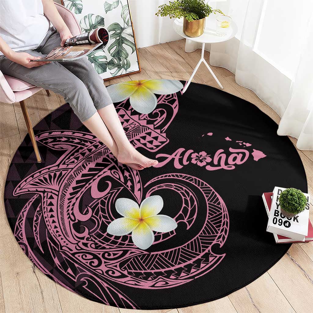 Aloha Hammerhead Shark Round Carpet Vivacious Pink Hawaiian Kakau Tribal Tattoo