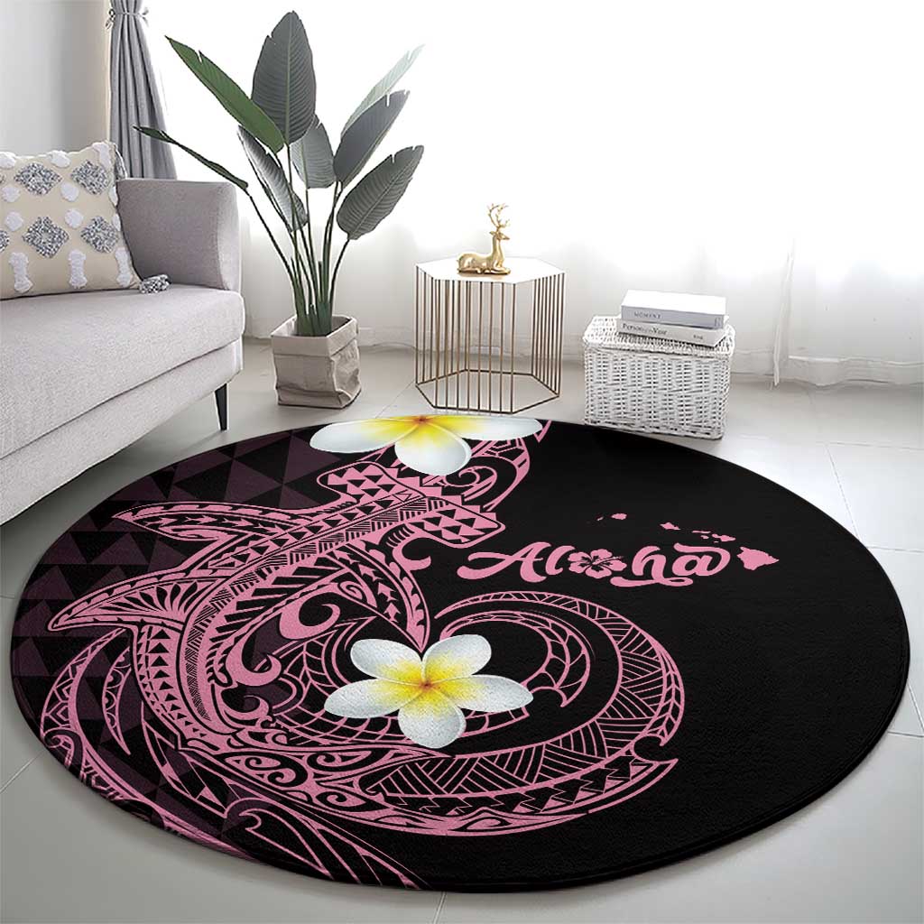 Aloha Hammerhead Shark Round Carpet Vivacious Pink Hawaiian Kakau Tribal Tattoo
