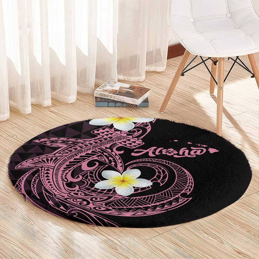 Aloha Hammerhead Shark Round Carpet Vivacious Pink Hawaiian Kakau Tribal Tattoo