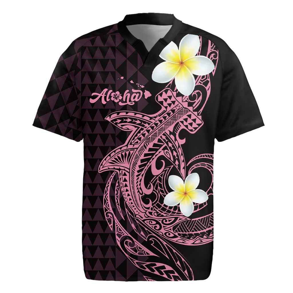 Aloha Hammerhead Shark Rugby Jersey Vivacious Pink Hawaiian Kakau Tribal Tattoo
