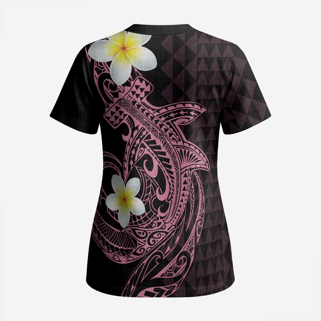 Aloha Hammerhead Shark Scrub Top Vivacious Pink Hawaiian Kakau Tribal Tattoo - Polynesian Pride