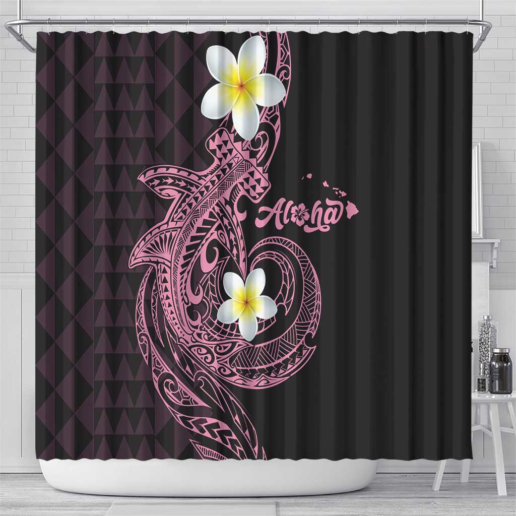 Aloha Hammerhead Shark Shower Curtain Vivacious Pink Hawaiian Kakau Tribal Tattoo