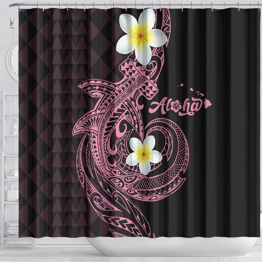 Aloha Hammerhead Shark Shower Curtain Vivacious Pink Hawaiian Kakau Tribal Tattoo