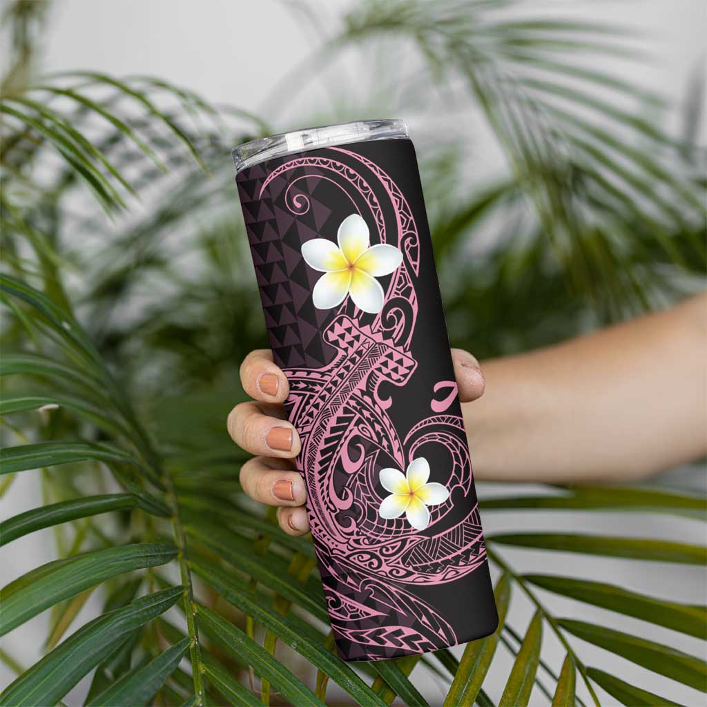 Aloha Hammerhead Shark Skinny Tumbler Vivacious Pink Hawaiian Kakau Tribal Tattoo