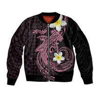 Aloha Hammerhead Shark Sleeve Zip Bomber Jacket Vivacious Pink Hawaiian Kakau Tribal Tattoo