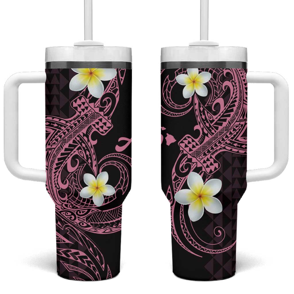 Aloha Hammerhead Shark Tumbler With Handle Vivacious Pink Hawaiian Kakau Tribal Tattoo