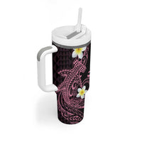 Aloha Hammerhead Shark Tumbler With Handle Vivacious Pink Hawaiian Kakau Tribal Tattoo