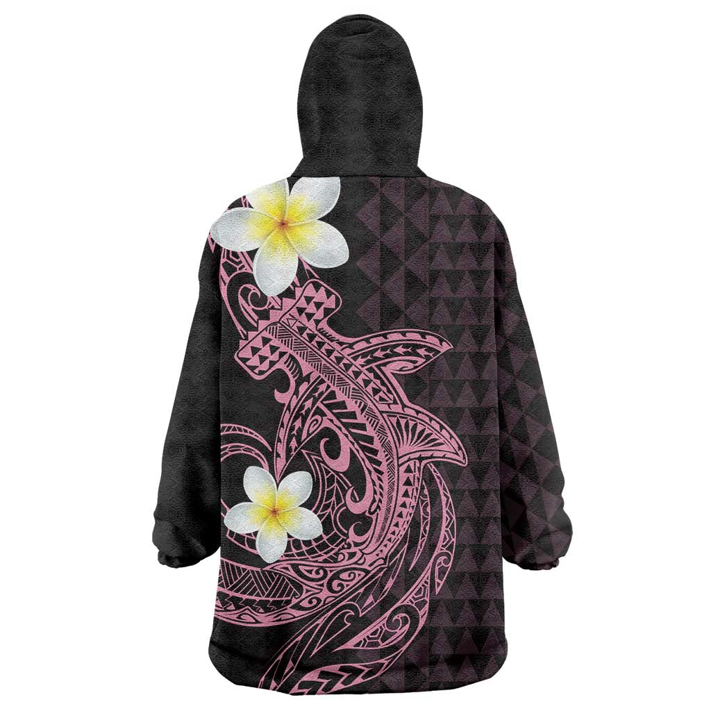 Aloha Hammerhead Shark Wearable Blanket Hoodie Vivacious Pink Hawaiian Kakau Tribal Tattoo