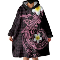 Aloha Hammerhead Shark Wearable Blanket Hoodie Vivacious Pink Hawaiian Kakau Tribal Tattoo