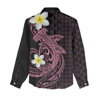 Aloha Hammerhead Shark Women Casual Shirt Vivacious Pink Hawaiian Kakau Tribal Tattoo