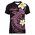 Aloha Hammerhead Shark Women V-Neck T-Shirt Vivacious Pink Hawaiian Kakau Tribal Tattoo