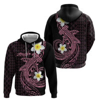 Aloha Hammerhead Shark Zip Hoodie Vivacious Pink Hawaiian Kakau Tribal Tattoo