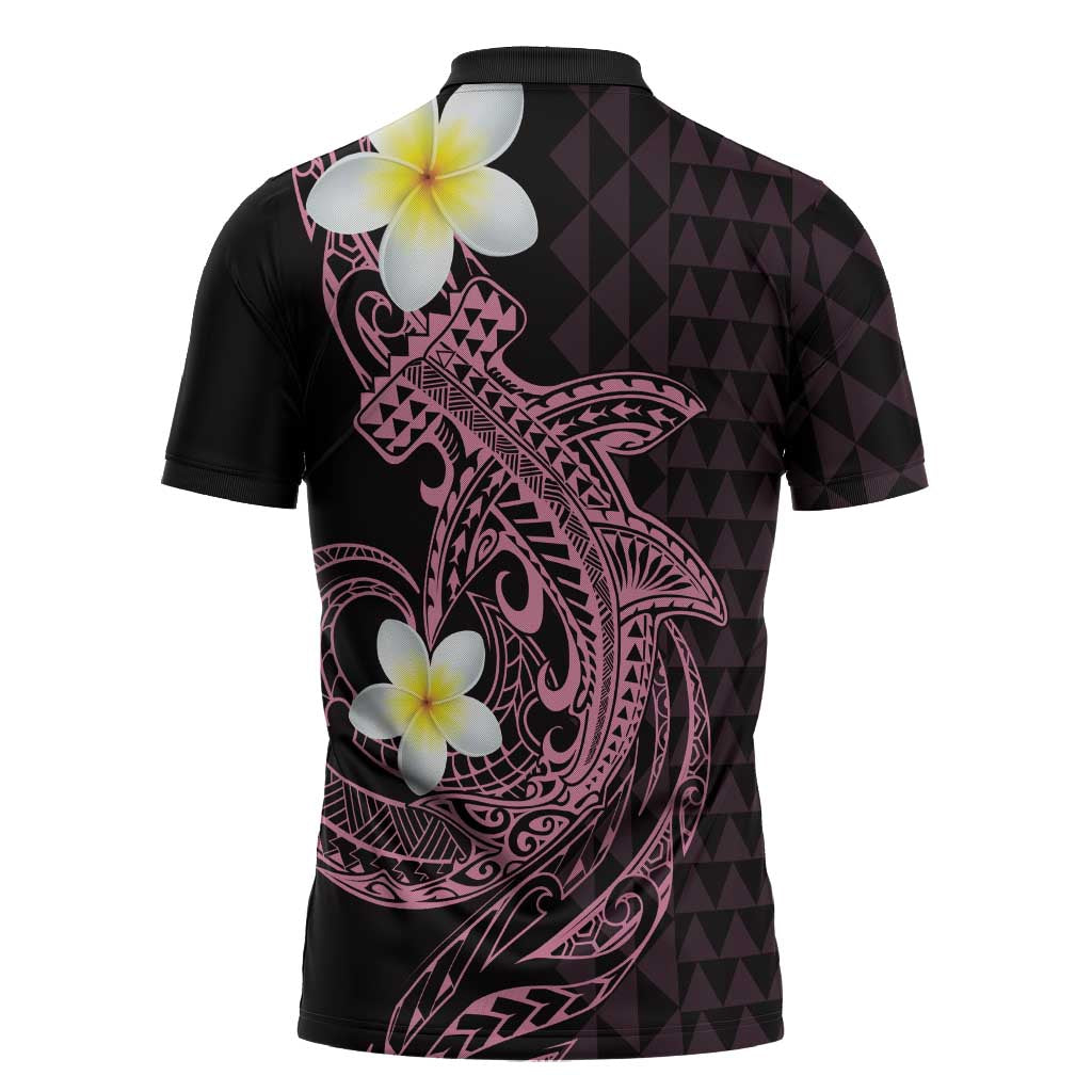 Aloha Hammerhead Shark Zipper Polo Shirt Vivacious Pink Hawaiian Kakau Tribal Tattoo - Polynesian Pride