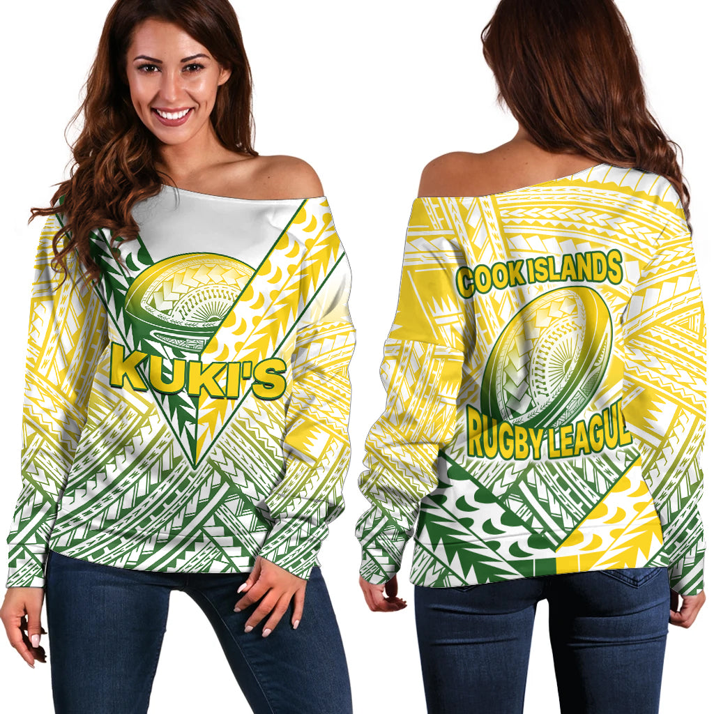 The Kuki's Cook Islands Rugby Off Shoulder Sweater Be Unique Vibe White LT9 Women White - Polynesian Pride