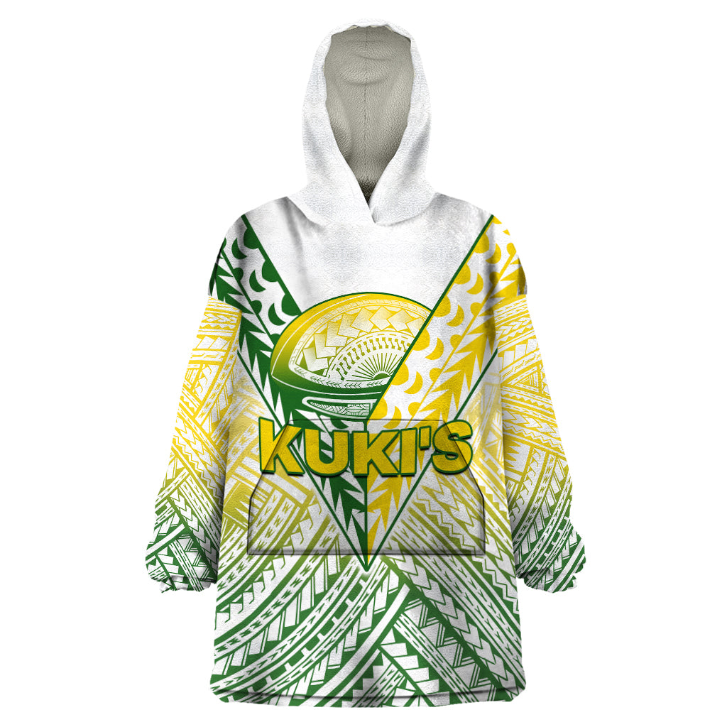 (Custom Text And Number) The Kuki's Cook Islands Rugby Wearable Blanket Hoodie Be Unique Vibe White LT9 One Size White - Polynesian Pride