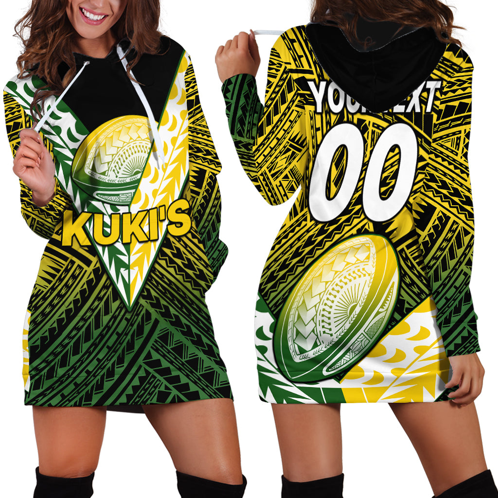 (Custom Text And Number) The Kuki's Cook Islands Rugby Hoodie Dress Be Unique Vibe Black LT9 Black - Polynesian Pride